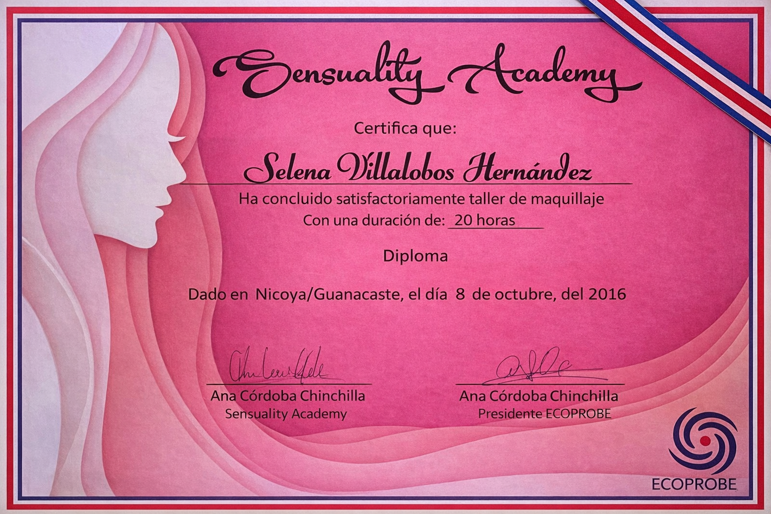 Certificado del taller de maquillaje de Selena Villalobos Hernández